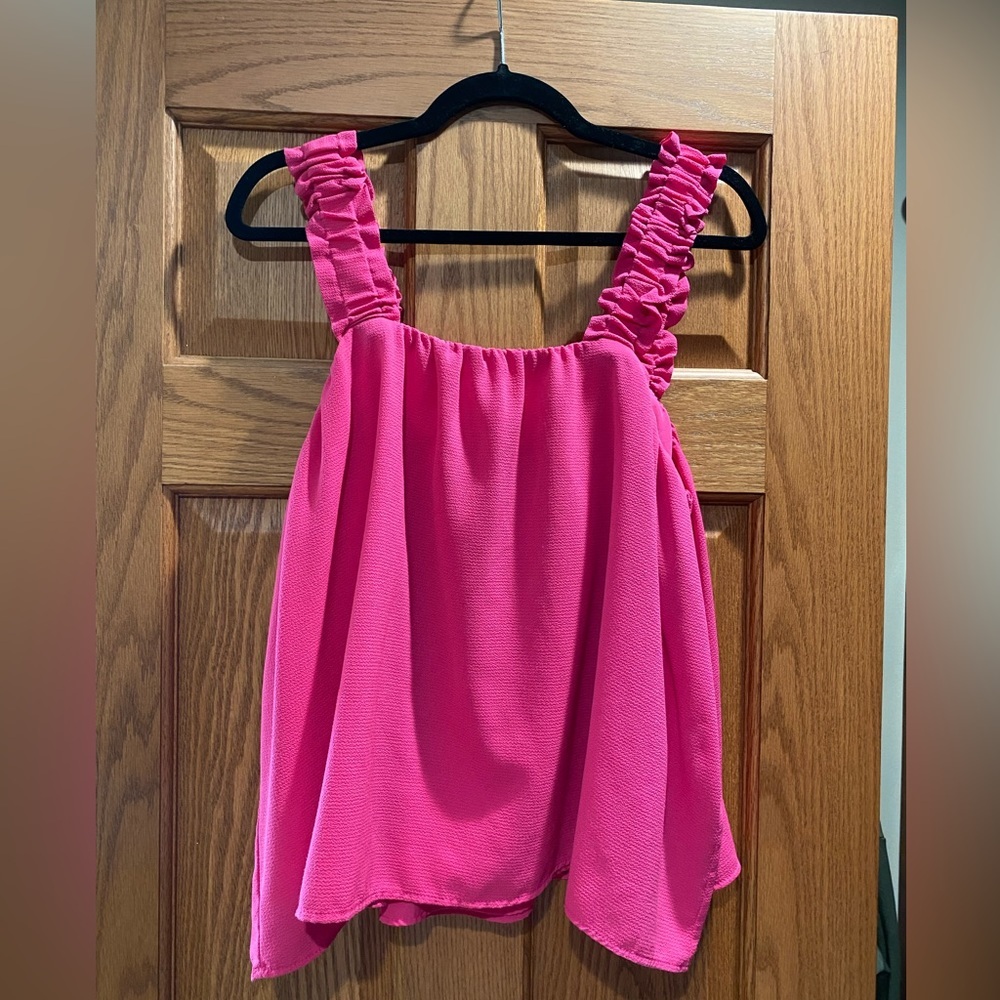 CeCe Hot Pink Ruffle Strap Tank Top